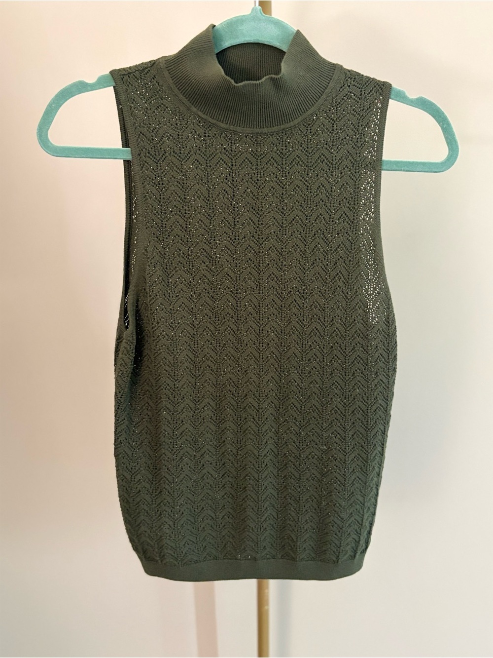 GAP Olive Green Pointelle Sleeveless Mock Neck Knit Tank